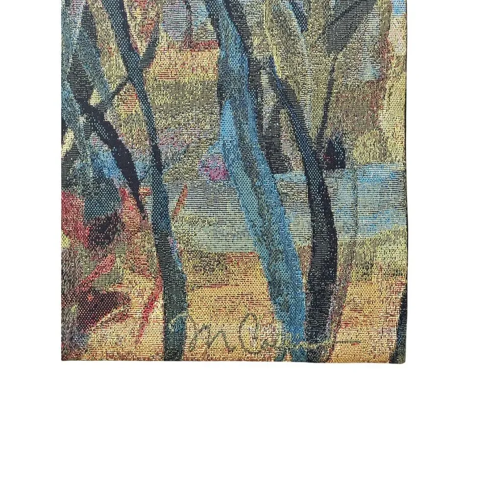 VTG Floral Tapestry Wall Hanging‎ Nature Garden Scene 30x29 USA Cottagecore BOHO